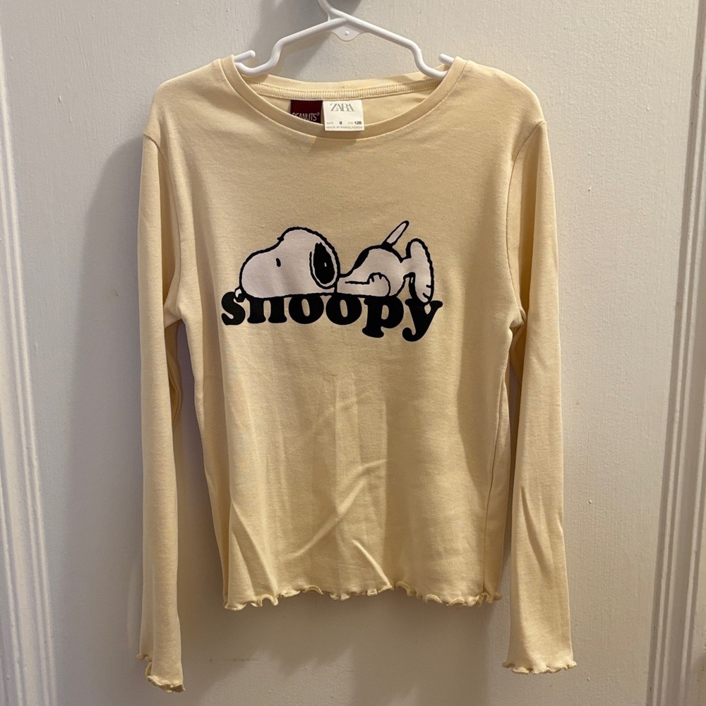 Zara Kids Cream Snoopy Graphic Long Sleeve Tee size 8 girls